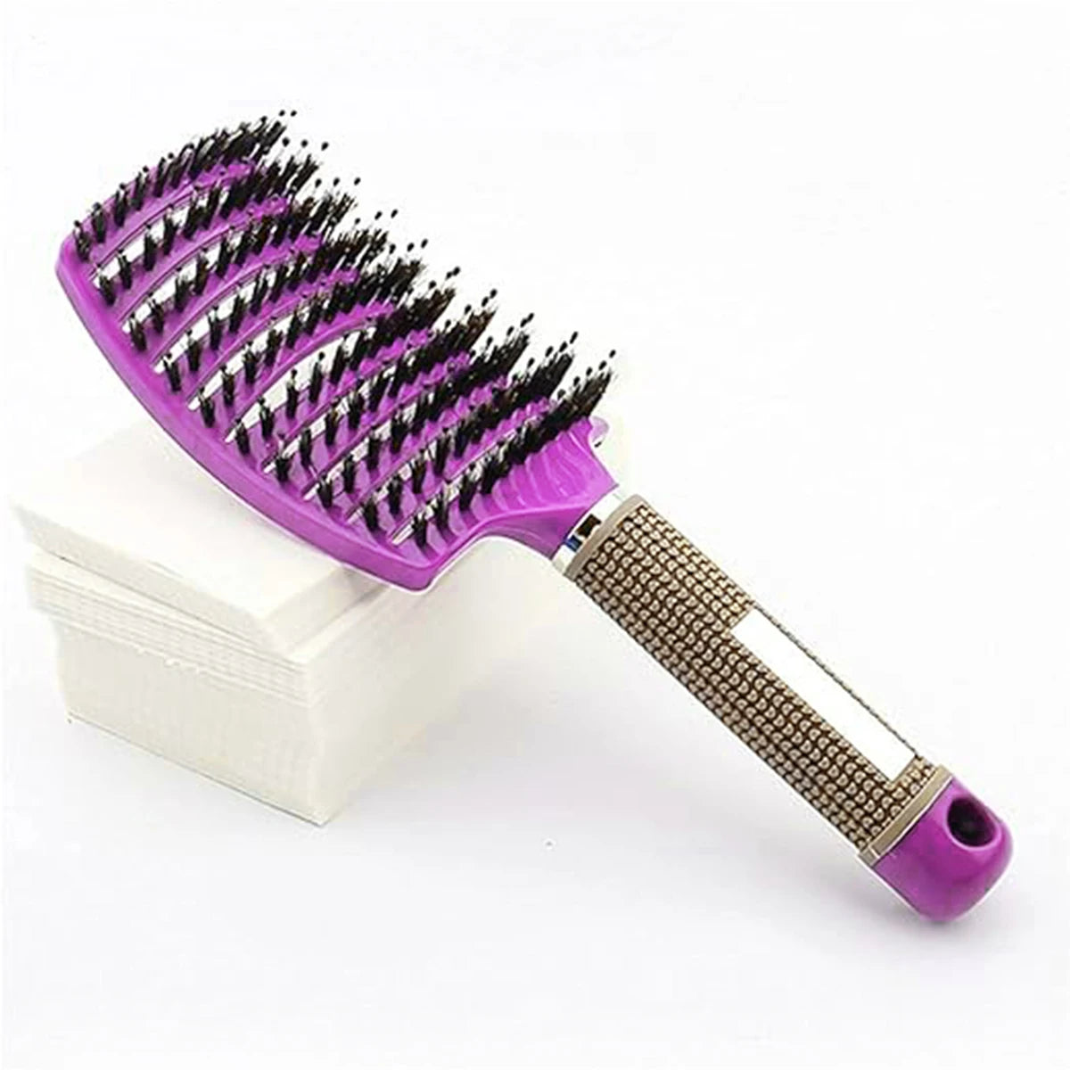 Boar Bristle Scalp Massage Hairbrush — Anti-Static, Detangling, Straight & Curly Hair, 7 Colors