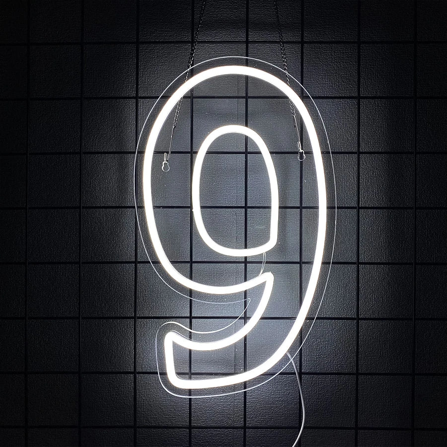 LED Neon Number Sign (0–9) — White, USB-Powered, Acrylic, Wall Decor for Birthdays & Events