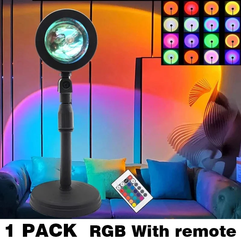 RGB Sunset Lamp — 16-Color Dimmable LED Mood Light for Room Decor & Photography