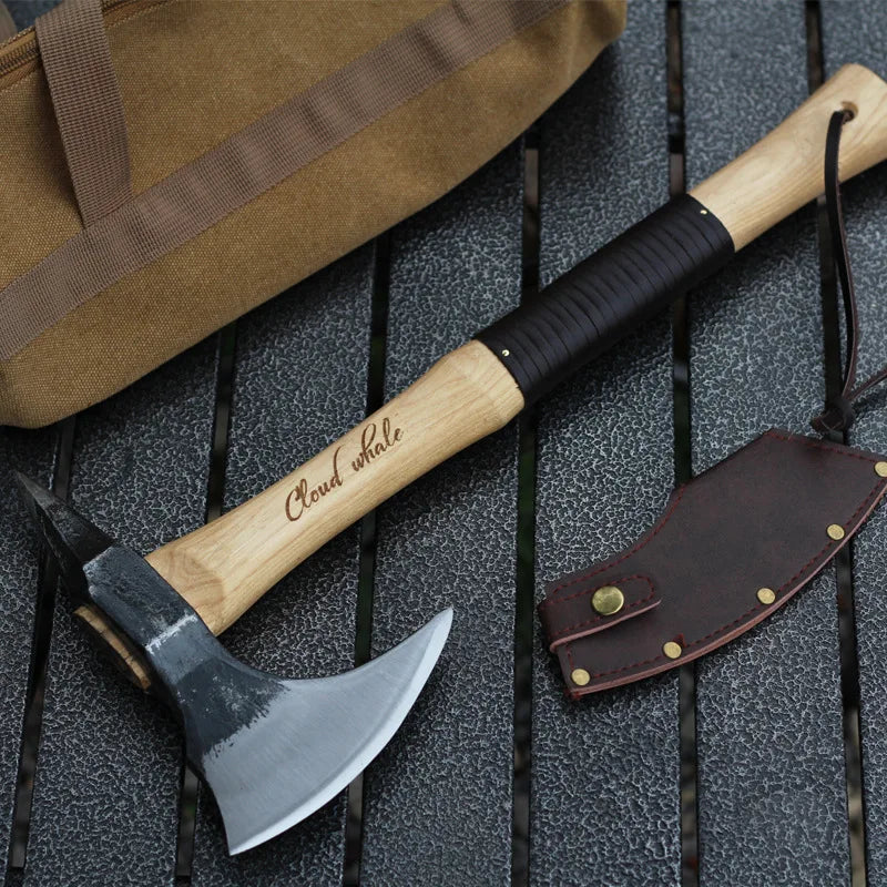Multifunctional Forged Steel Camping Hatchet — Wood Handle, 40cm, Eagle Nail Pull, Portable