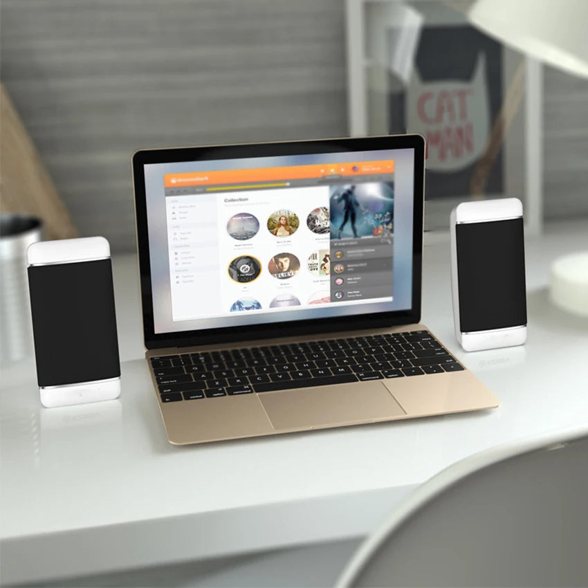 USB Desktop Computer Speakers — Stereo, Piano Lacquer Shell, 1.5" Hi-Fi Driver, for PC & Laptop