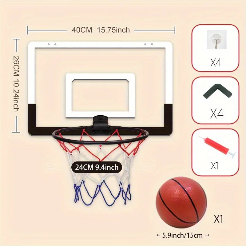 Foldable Wall-Mounted Indoor Basketball Hoop — No-Drill, Includes Ball & Air Pump