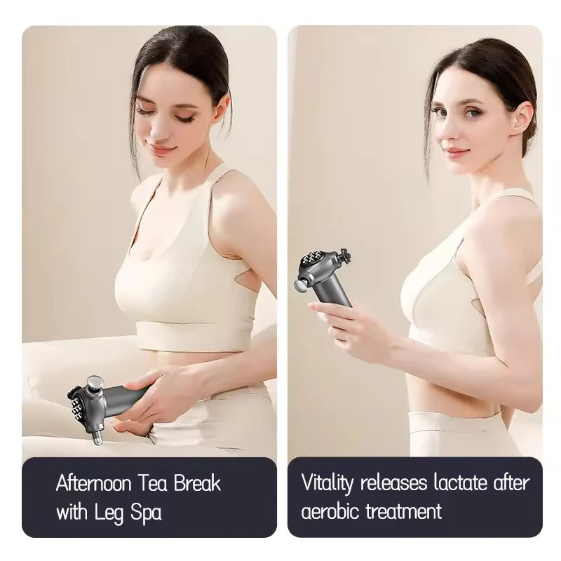 4-in-1 Percussion Massage Gun — 3 Speeds, Heat + Pulse, Brushless Motor, 4-6H Battery, CE/FCC/RoHS