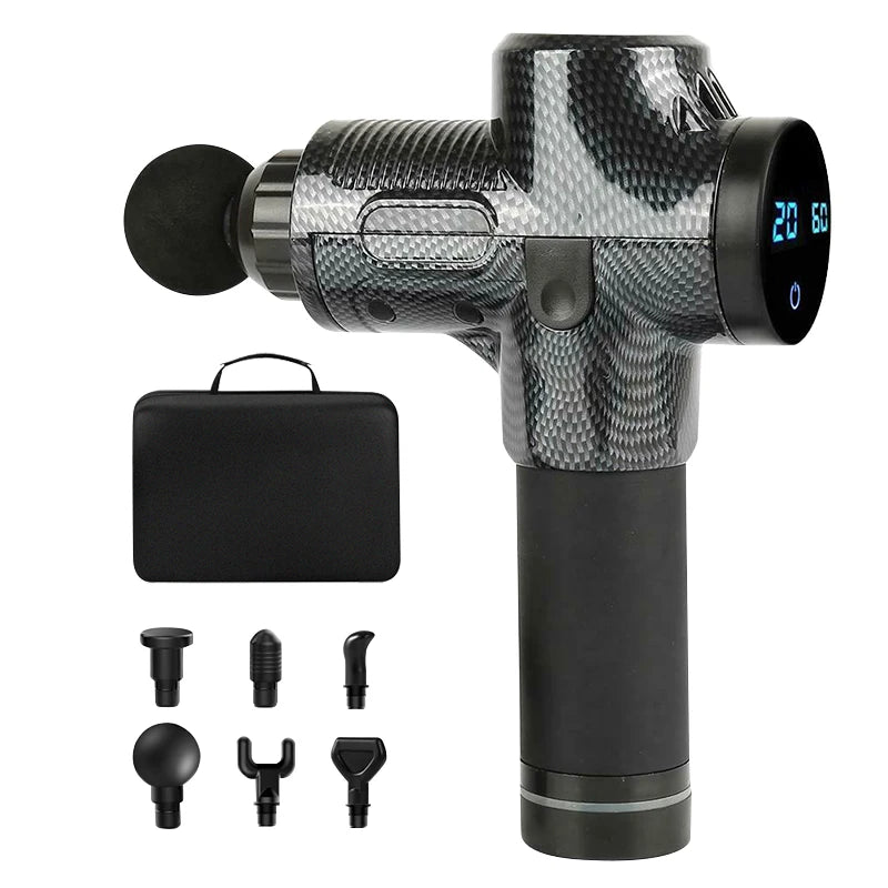 Percussion Massage Gun — 30 Speed Settings, 6 Heads, 3h Battery, Deep Tissue Muscle Recovery