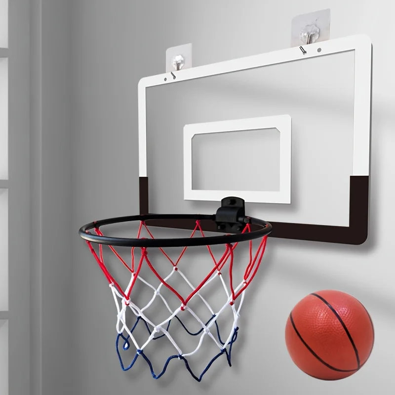 Foldable Wall-Mounted Indoor Basketball Hoop — No-Drill, Includes Ball & Air Pump