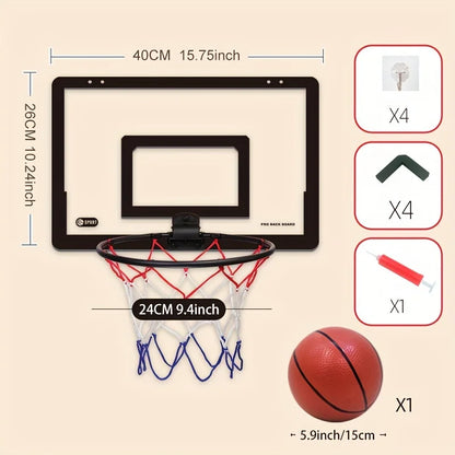 Foldable Wall-Mounted Indoor Basketball Hoop — No-Drill, Includes Ball & Air Pump