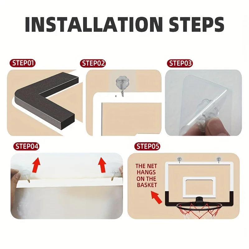 Foldable Wall-Mounted Indoor Basketball Hoop — No-Drill, Includes Ball & Air Pump