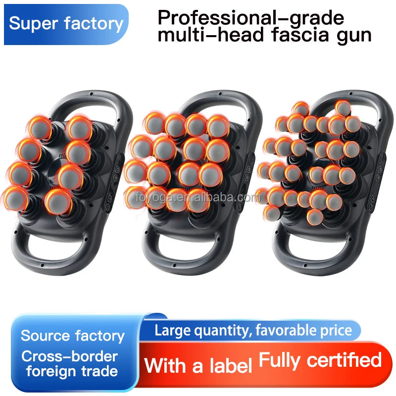 Wireless Percussion Massage Gun — 30 Speeds, Up to 16 Heads, Brushless Motor, USB Rechargeable