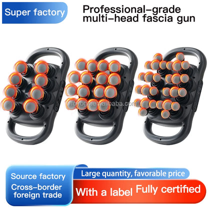 Wireless Percussion Massage Gun — 30 Speeds, Up to 16 Heads, Brushless Motor, USB Rechargeable