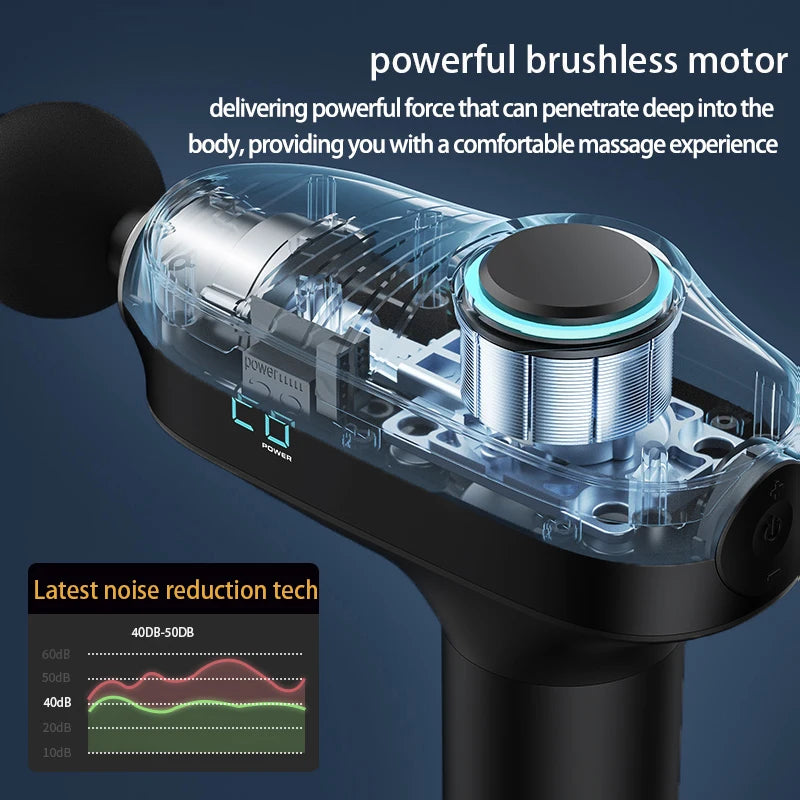 W9 Percussion Massage Gun — 30 Speeds, 10–12mm Stroke, 6 Heads, Type-C Rechargeable, 1-Year Warranty