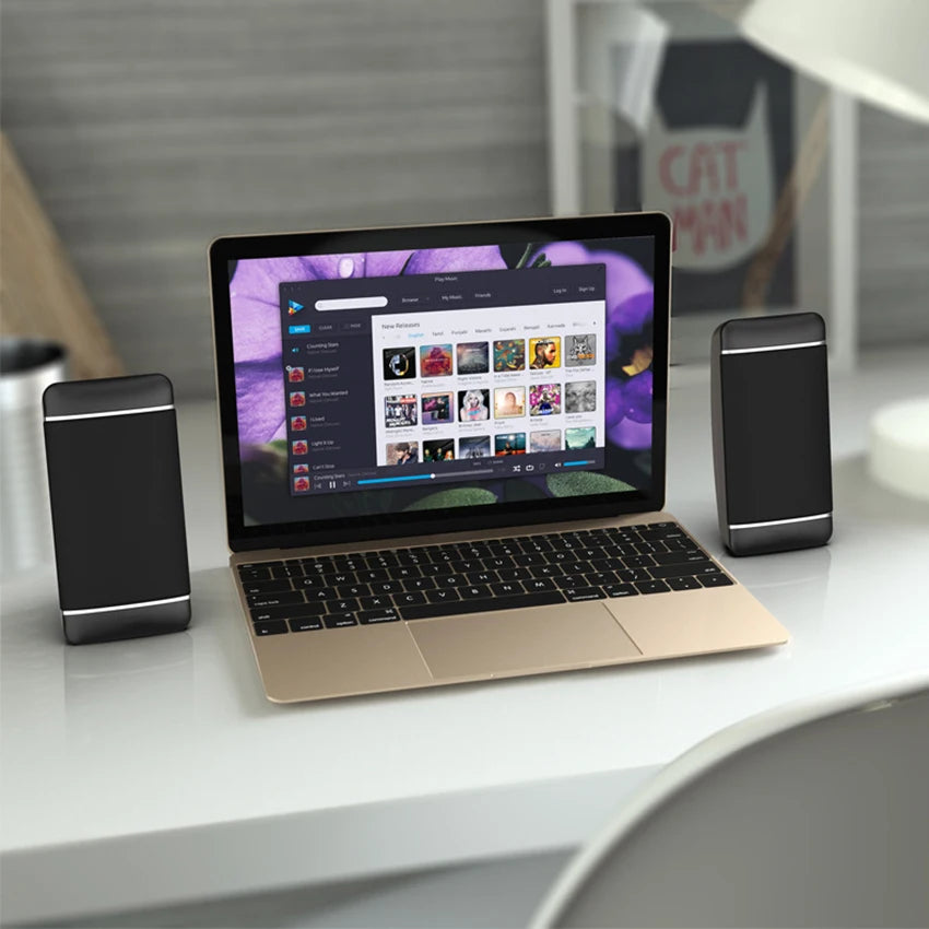 USB Desktop Computer Speakers — Stereo, Piano Lacquer Shell, 1.5" Hi-Fi Driver, for PC & Laptop