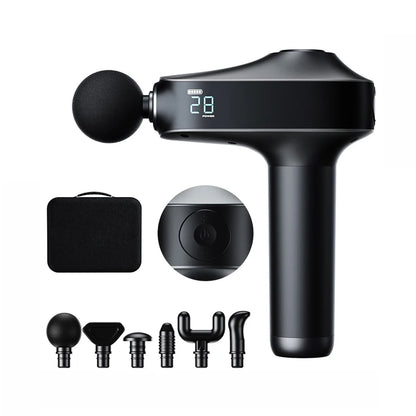 W9 Percussion Massage Gun — 30 Speeds, 10–12mm Stroke, 6 Heads, Type-C Rechargeable, 1-Year Warranty