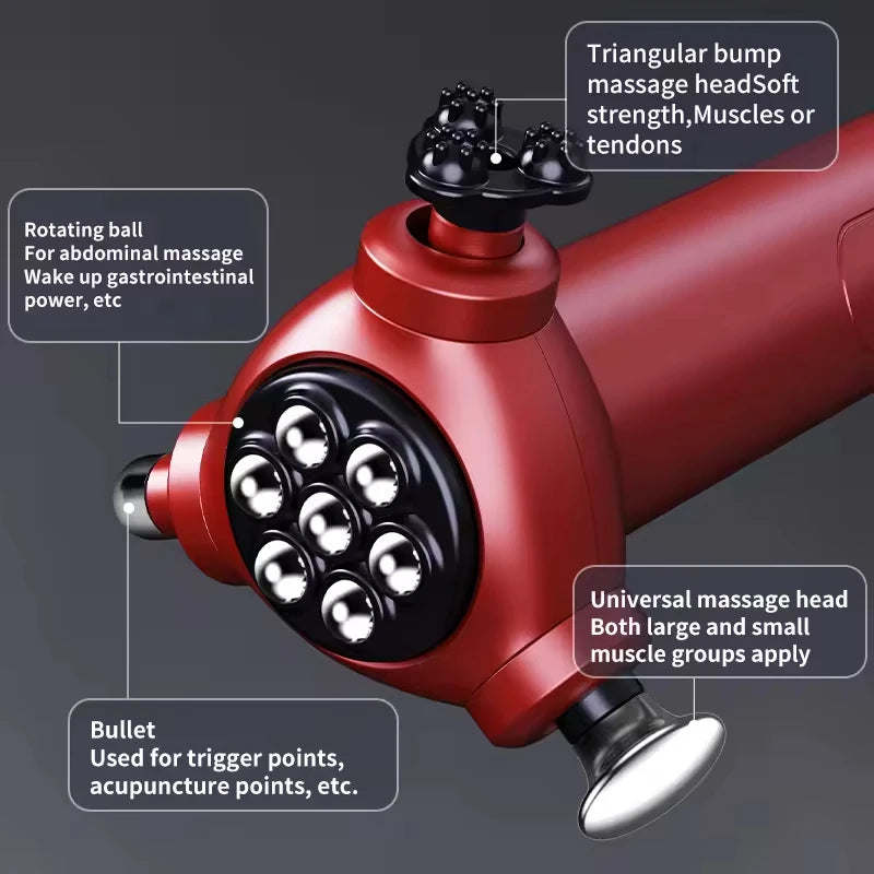 4-in-1 Percussion Massage Gun — 3 Speeds, Heat + Pulse, Brushless Motor, 4-6H Battery, CE/FCC/RoHS