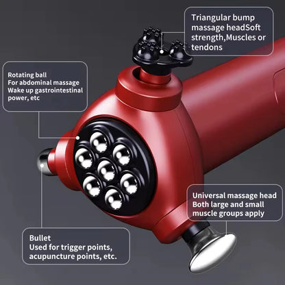 4-in-1 Percussion Massage Gun — 3 Speeds, Heat + Pulse, Brushless Motor, 4-6H Battery, CE/FCC/RoHS