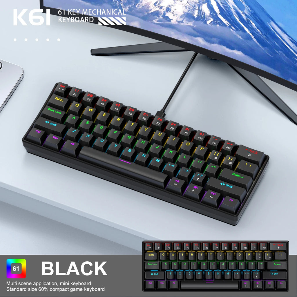 APAYADO K61 Mini Mechanical Keyboard — 60% Layout, RGB Backlight, Hot-Swap, Wired