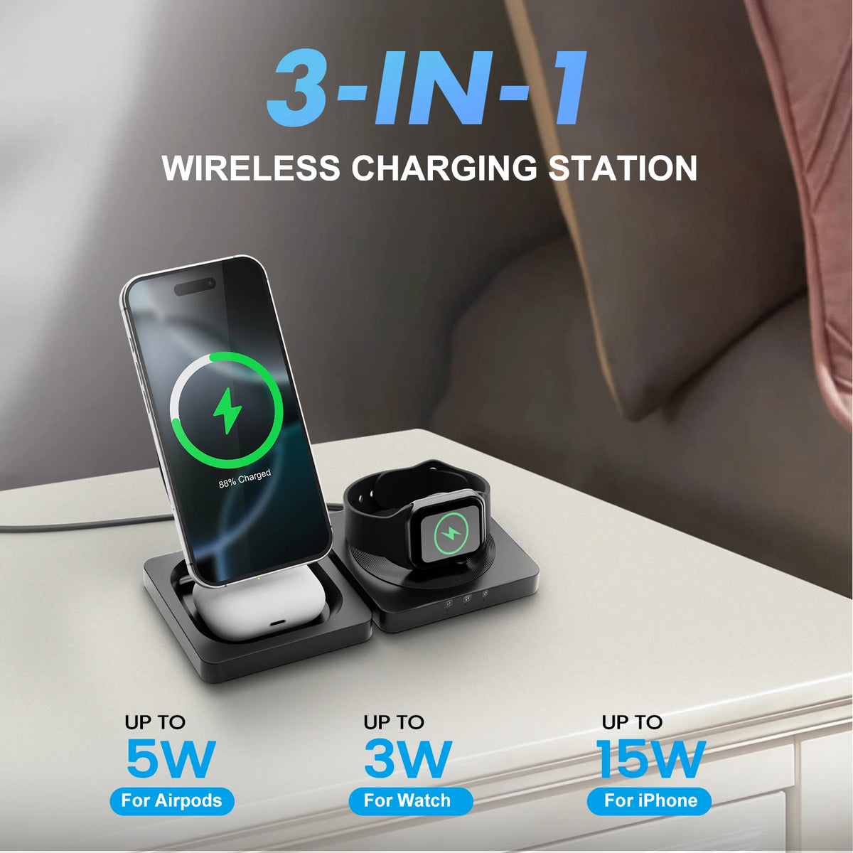 3-in-1 Magnetic Wireless Charging Station — Foldable Fast Charge for iPhone, Watch & AirPods