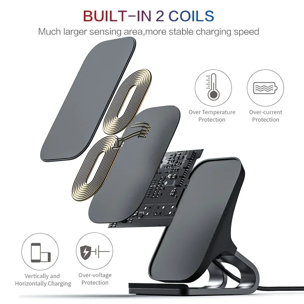 Wireless Charging Pad — 10W/7.5W/5W Qi Fast Charge, Dual Coil, USB-C