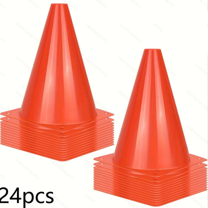 7" Sports Training Cones — Orange Plastic, Sets of 12, 24 or 50, for Soccer, Football, Basketball & Drills