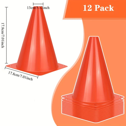 7" Sports Training Cones — Orange Plastic, Sets of 12, 24 or 50, for Soccer, Football, Basketball & Drills