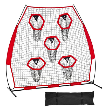 7x7 ft Football Trainer Throwing Net — 5 Target Pockets, Quick Setup, Portable Carry Bag