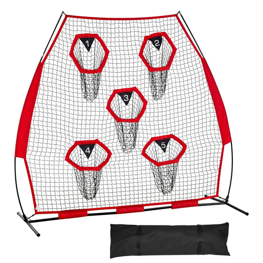 7x7 ft Football Trainer Throwing Net — 5 Target Pockets, Quick Setup, Portable Carry Bag