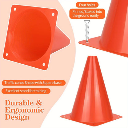 7" Sports Training Cones — Orange Plastic, Sets of 12, 24 or 50, for Soccer, Football, Basketball & Drills
