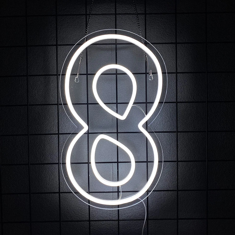 LED Neon Number Sign (0–9) — White, USB-Powered, Acrylic, Wall Decor for Birthdays & Events