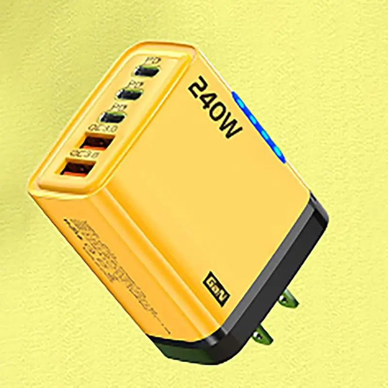 240W 5-Port GaN Wall Charger — 3x USB-C PD + 2x USB-A QC3.0, Compact, CE/UL Certified, US & EU Plug