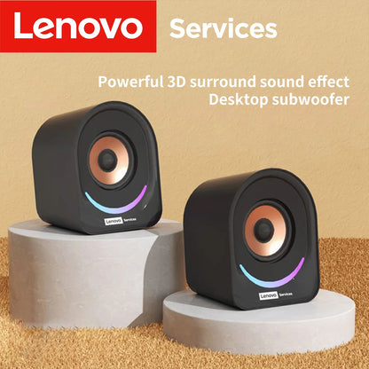 Lenovo Desktop Speakers — 2.0 Stereo, USB-Powered, AUX Input, Wired for PC & Laptop