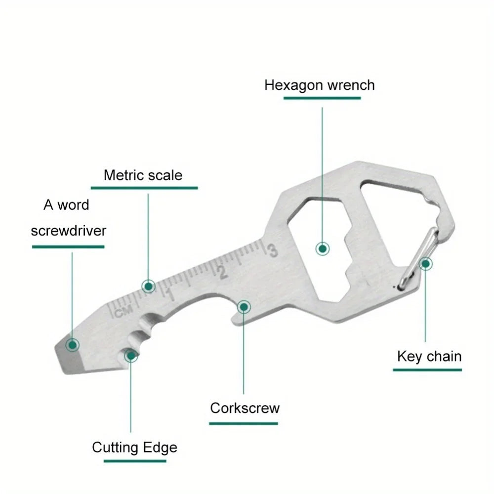 4-in-1 EDC Multi-Tool Keychain Card — Screwdriver, Hex Wrench, Bottle Opener & Ruler, Stainless Steel