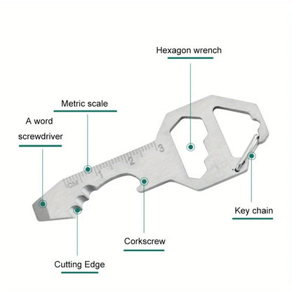 4-in-1 EDC Multi-Tool Keychain Card — Screwdriver, Hex Wrench, Bottle Opener & Ruler, Stainless Steel