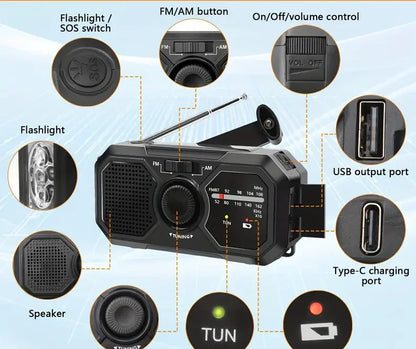 Portable Solar Radio, Emergency Kits First Aid Radio With Crank, Dynamo AM/FM Radio, Blackout Power Station, USB Phone Charger