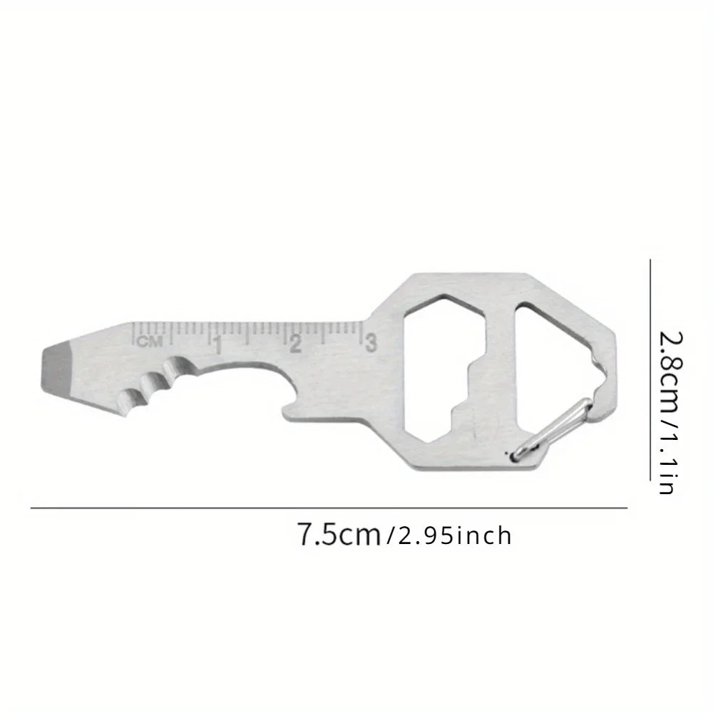 4-in-1 EDC Multi-Tool Keychain Card — Screwdriver, Hex Wrench, Bottle Opener & Ruler, Stainless Steel