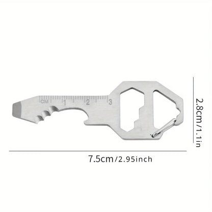 4-in-1 EDC Multi-Tool Keychain Card — Screwdriver, Hex Wrench, Bottle Opener & Ruler, Stainless Steel
