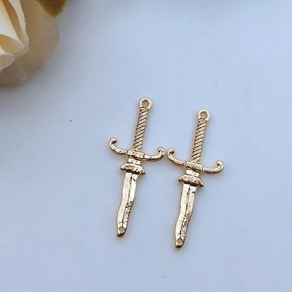 Neo-Gothic Hand & Sword Charm Pendant — Zinc Alloy, Enamel Finish, Gold or Silver, DIY Jewelry