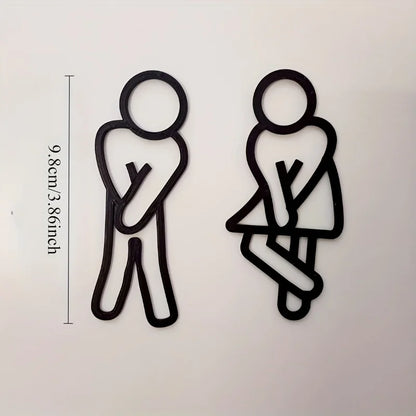 Funny Bathroom Door Signs — Men & Women 2-Piece Set, Matte Black Plastic, No-Drill Install