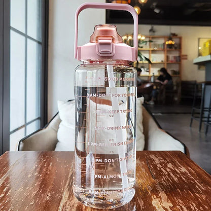 2L Motivational Water Bottle with Straw — Time Markers, One-Click Lid, Wide Mouth, 5 Colors