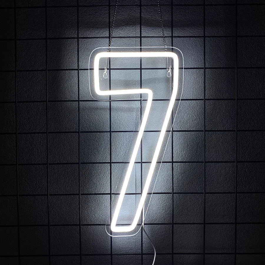 LED Neon Number Sign (0–9) — White, USB-Powered, Acrylic, Wall Decor for Birthdays & Events