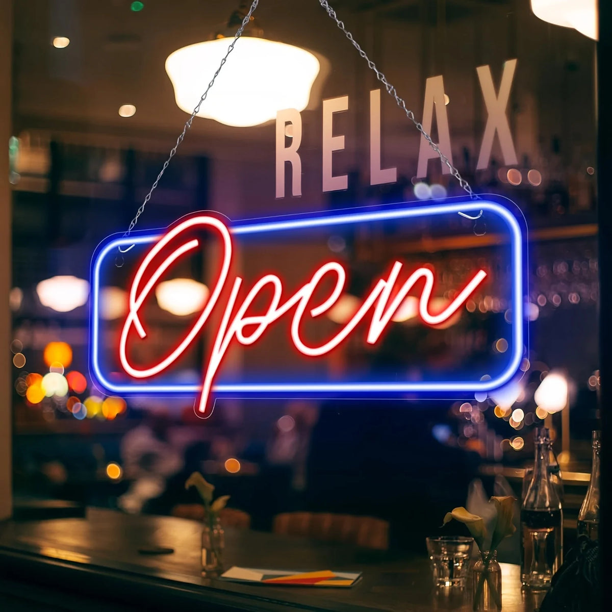 LED OPEN Sign — Colorful Neon-Style, On/Off Switch, Wall Hanging, 42x19.5cm, for Shops & Businesses