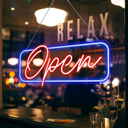 LED OPEN Sign — Colorful Neon-Style, On/Off Switch, Wall Hanging, 42x19.5cm, for Shops & Businesses