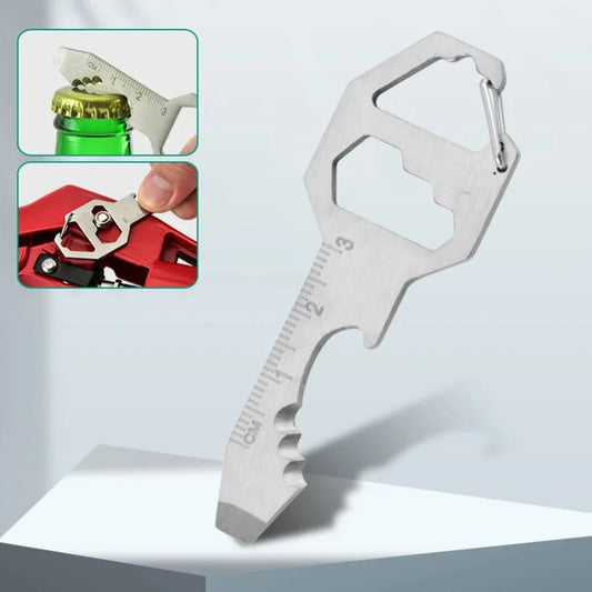 4-in-1 EDC Multi-Tool Keychain Card — Screwdriver, Hex Wrench, Bottle Opener & Ruler, Stainless Steel