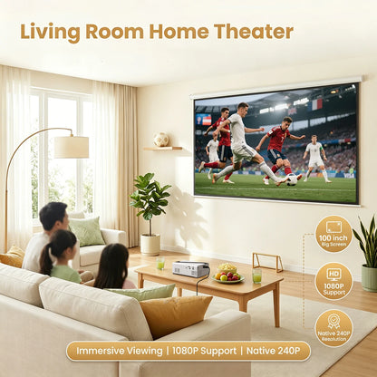 Portable Mini Projector — 720P Native, 4K Decoding, 30–120" Screen, Works with iPhone, Laptop & TV Stick