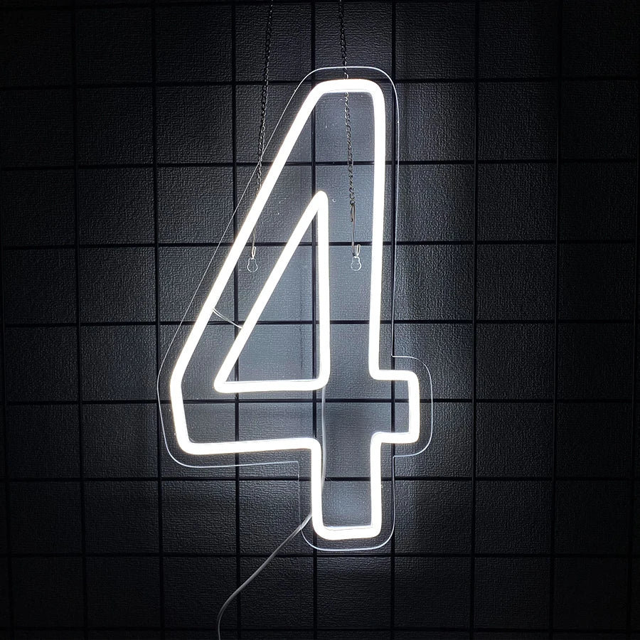 LED Neon Number Sign (0–9) — White, USB-Powered, Acrylic, Wall Decor for Birthdays & Events