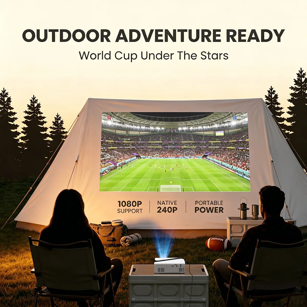 Portable 1080P Projector — 4K Decoding, Built-in Speaker, 30,000-Hour LED, Home Theater