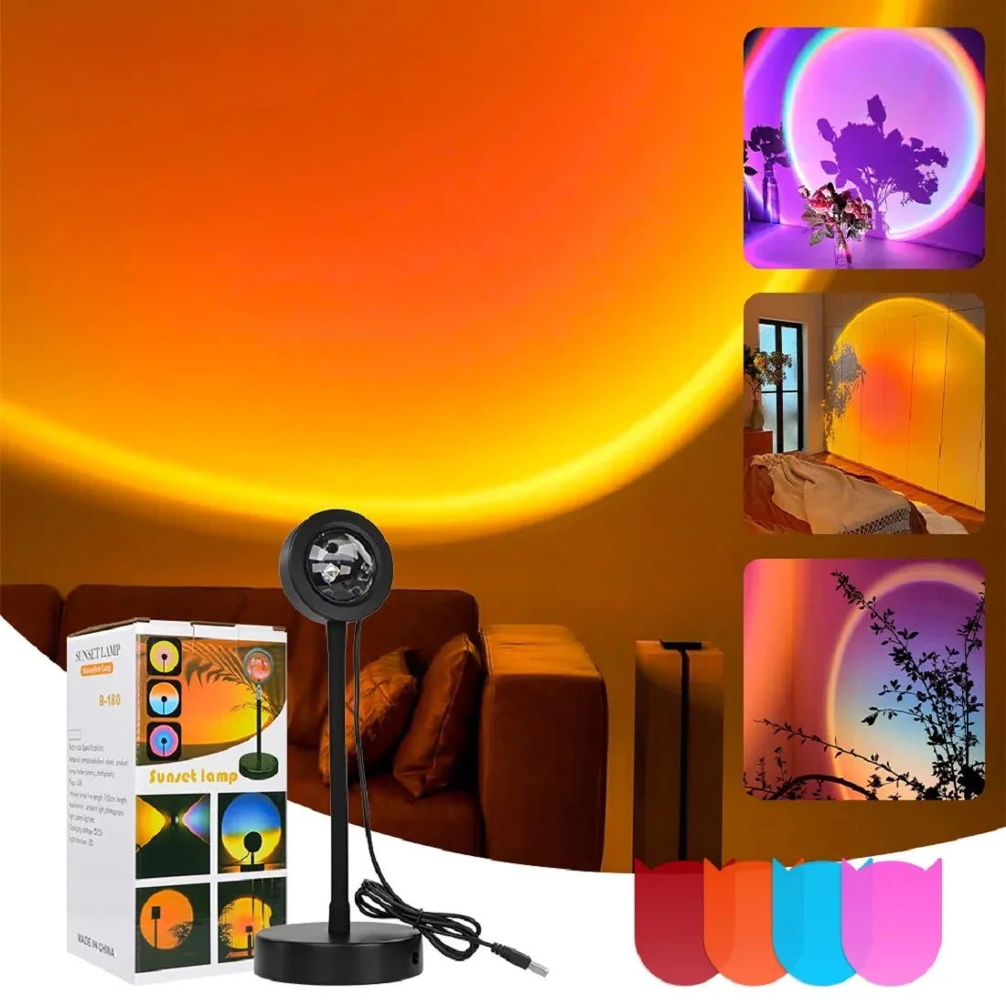 RGB Sunset Lamp — 16-Color Dimmable LED Mood Light for Room Decor & Photography
