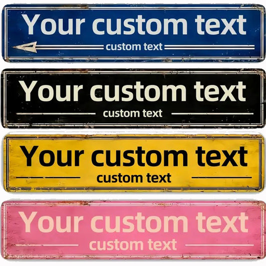 Custom Text Metal Street Sign — 4x16", Vintage American Style, Indoor & Outdoor, 11 Color Options