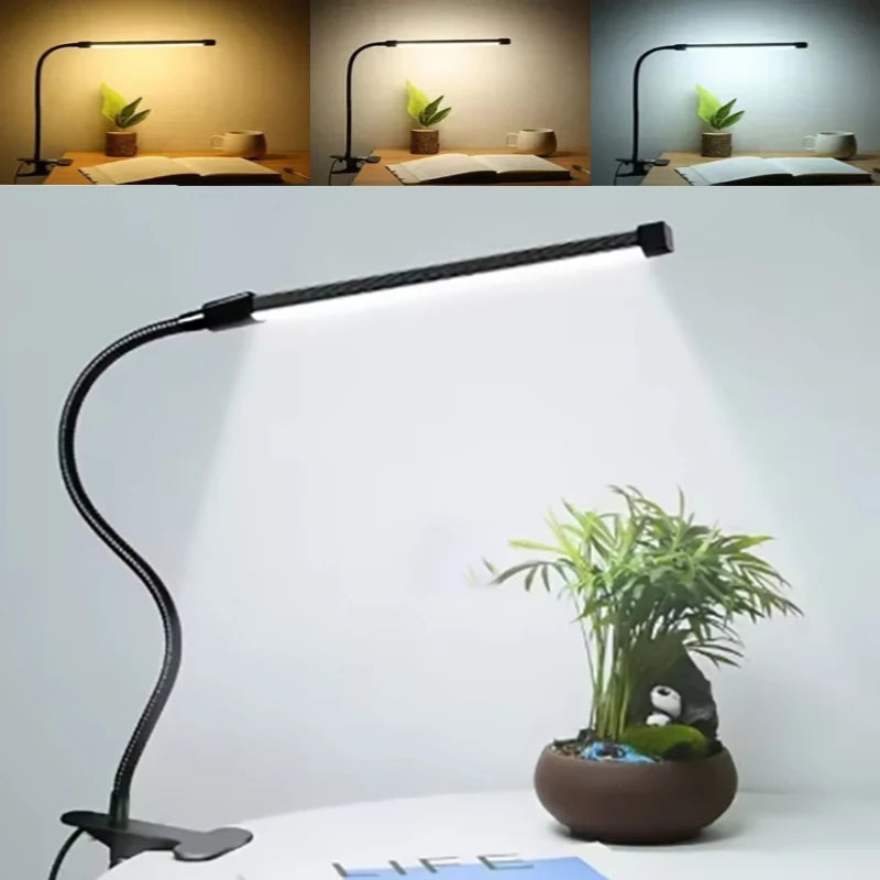 Clip-On LED Desk Lamp — Dimmable Reading Light for Bedroom, Dorm & Study