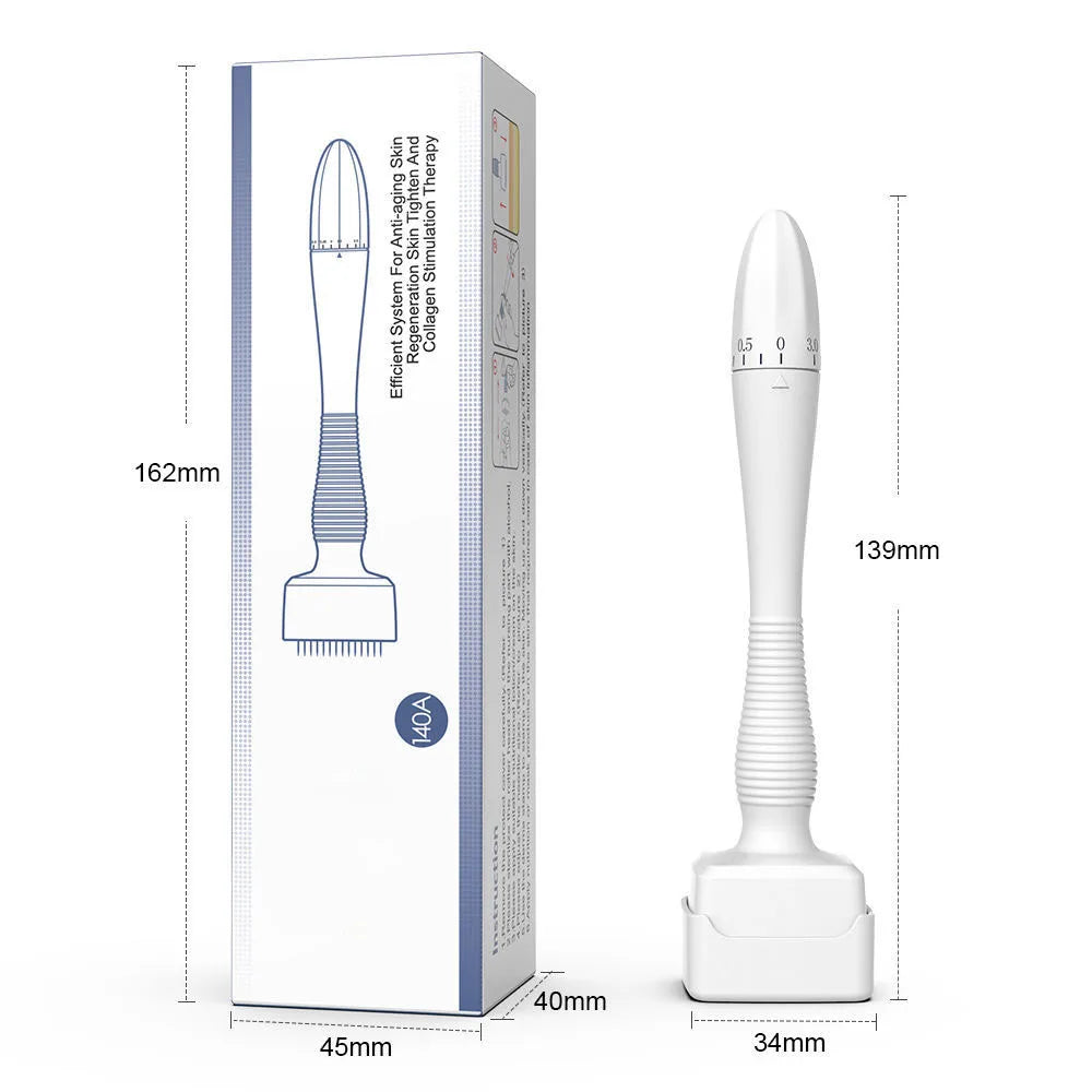 Adjustable Dermastamp Microneedling Tool — 140 Pins, 0.2mm, Facial & Scalp Use, Manual