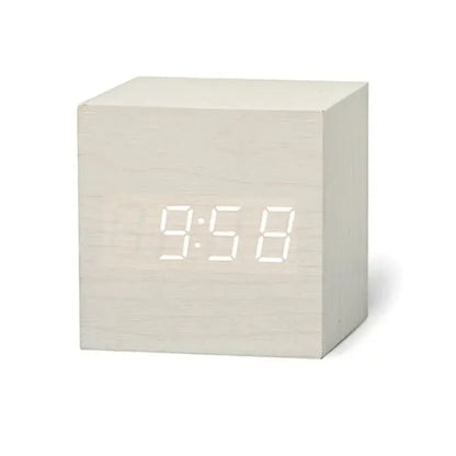 Voice Control LED Alarm Clock – Smart Wood Design with Temperature Display