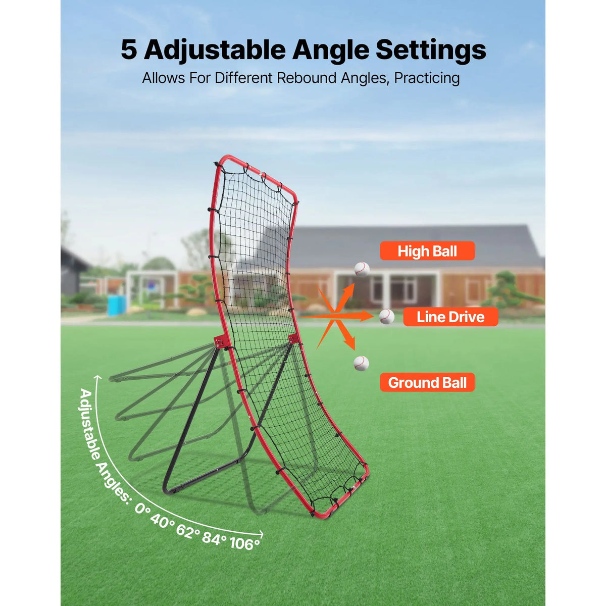 4x5.5 ft Baseball & Softball Rebounder Net — Heavy-Duty Steel, 5 Adjustable Angles, Solo Training
